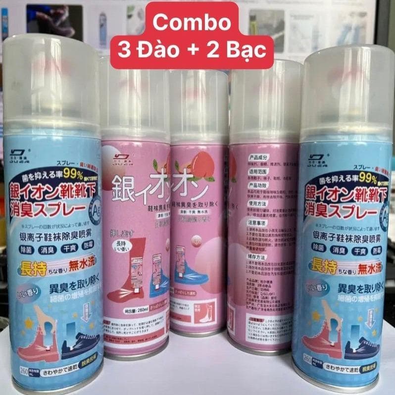 [COMBO] 5 Chai xịt Khử Mùi Giày Nano Bạc Diệt Khuẩn Ngăn Ngừa Hôi Chân Lưu Hương 24h