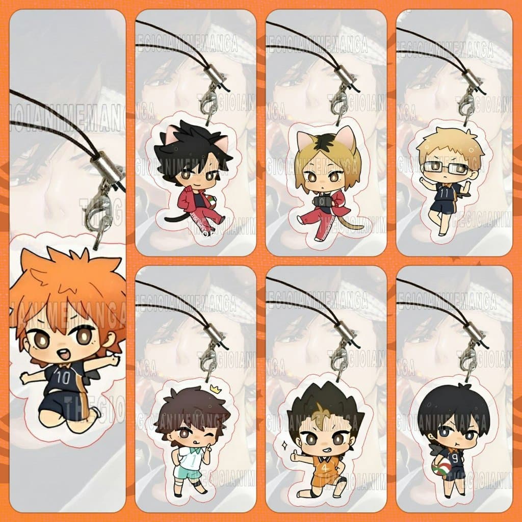 (mua 1 tặng 1) Móc dây treo điện thoại HAIKYUU! ver TẠO DÁNG in hình chibi mica trong acrylic anime bóng chuyền
