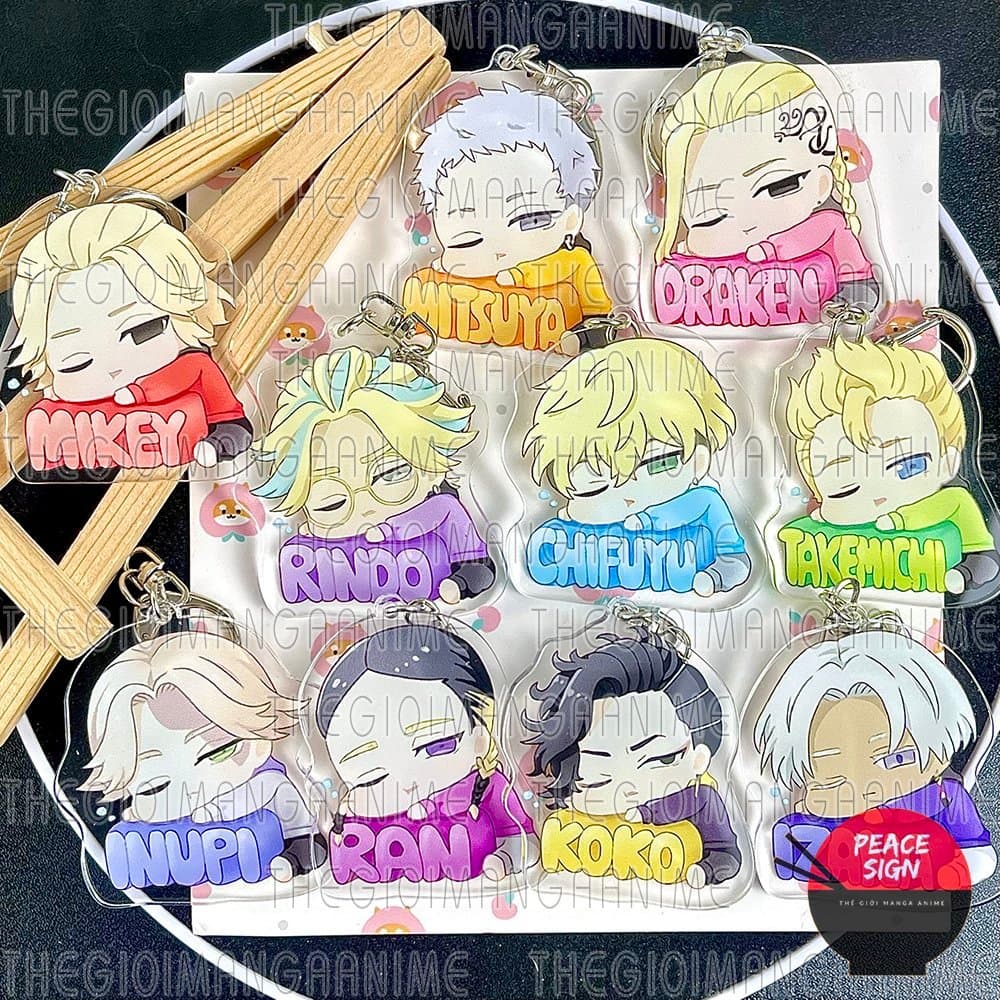 (mua 1 tặng 1) Móc khóa TOKYO REVENGERS ver NGỒI ÔM TÊN in hình anime chibi Mica trong acrylic dễ thương