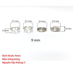 Cúc sắt vành Cúc áo em bé Nút 5 chấu Nút bấm 4 thành phần Hợp kim không gỉ Màu bạc Size 9mm/11mm 3