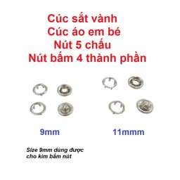 Cúc sắt vành Cúc áo em bé Nút 5 chấu Nút bấm 4 thành phần Hợp kim không gỉ Màu bạc Size 9mm/11mm 1