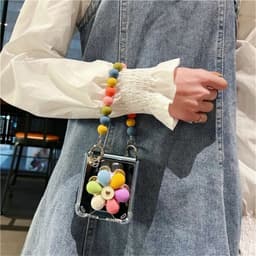 [CÓ SẴN] Kèm dây dài - Ốp Z FLIP 8 - ZFlip 5 - Z Flip 4 - Flip7 5G tráng gương dây hạt màu dễ thương kèm popsocket hoa 5