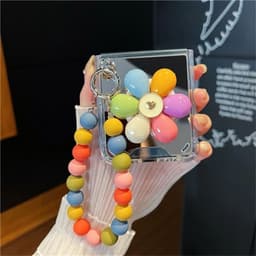 [CÓ SẴN] Kèm dây dài - Ốp Z FLIP 8 - ZFlip 5 - Z Flip 4 - Flip7 5G tráng gương dây hạt màu dễ thương kèm popsocket hoa 6
