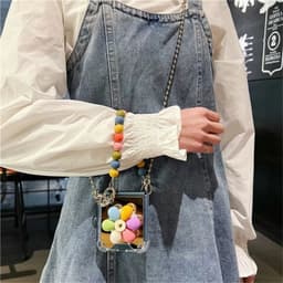[CÓ SẴN] Kèm dây dài - Ốp Z FLIP 8 - ZFlip 5 - Z Flip 4 - Flip7 5G tráng gương dây hạt màu dễ thương kèm popsocket hoa 8