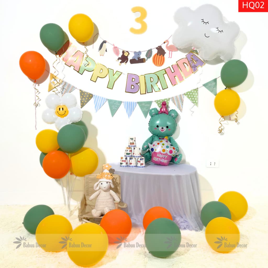 Set bóng trang trí sinh nhật tone màu xanh vàng đáng yêu dành cho bé trai và bé gái HQ22