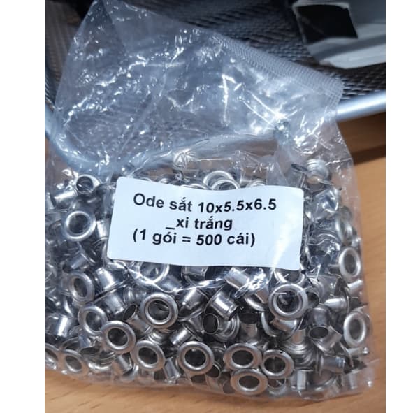 Khoen ore mắt cáo 5.5mm Chân cao 6.5mm Khuy luồn oze Khuy đột bạt,khoen bạt Bằng sắt xi Màu bạc Có long đền