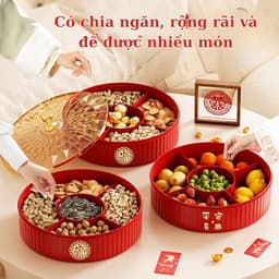 Khay đựng bánh kẹo, mứt Tết, hạt chia ngăn xếp tầng bằng nhựa cao cấp có nắp đậy Tết sum vầy 2
