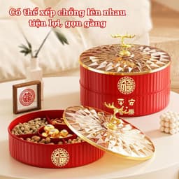 Khay đựng bánh kẹo, mứt Tết, hạt chia ngăn xếp tầng bằng nhựa cao cấp có nắp đậy Tết sum vầy 4
