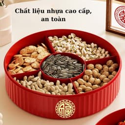 Khay đựng bánh kẹo, mứt Tết, hạt chia ngăn xếp tầng bằng nhựa cao cấp có nắp đậy Tết sum vầy 5