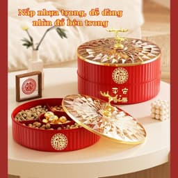 Khay đựng bánh kẹo, mứt Tết, hạt chia ngăn xếp tầng bằng nhựa cao cấp có nắp đậy Tết sum vầy 6