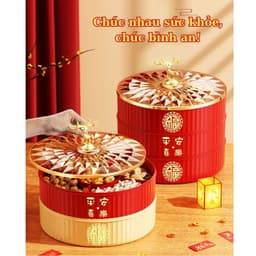 Khay đựng bánh kẹo, mứt Tết, hạt chia ngăn xếp tầng bằng nhựa cao cấp có nắp đậy Tết sum vầy 8