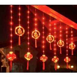 Dây đèn màn 5 chữ Phúc + 5 lồng đèn dài 4M. Gồm 5 lồng đèn thả xuống 80cm . 5 chữ phúc thả xuống 60cm. có đầu nối 2