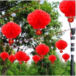 Đèn lồng tổ ong, đèn lồng đỏ Nilon 20cm/15cm/12cm treo trang trí Tết - đèn lồng chống nước 1