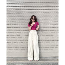 Quần jeans ống rộng line form to siêu hách dáng, quần bò ống rộng trắng có bigsize 1