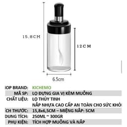 Lọ Thủy Tinh Đựng Gia Vị Kèm Muỗng 250ml 9