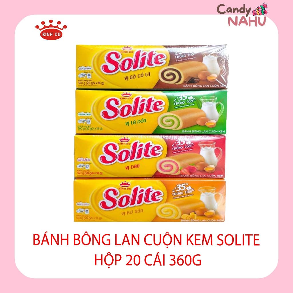 Bánh bông lan cuộn kem Solite hộp 18 cái hộp 324gr