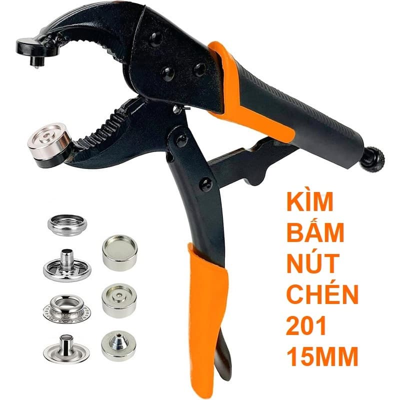 Kìm bấm nút chén (cúc chậu) 15mm (nút 201) Bấm lên bạt, da, giấy, vải được