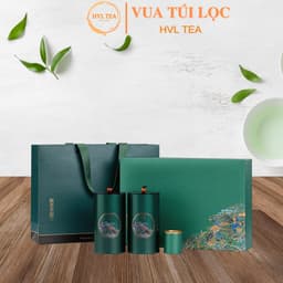Bộ hộp trà thiếc hoạ tiết phong cảnh cao cấp Bộ hộp thiếc đựng trà 2 hộp lớn 1 hộp nhỏ - HVL TEA 1