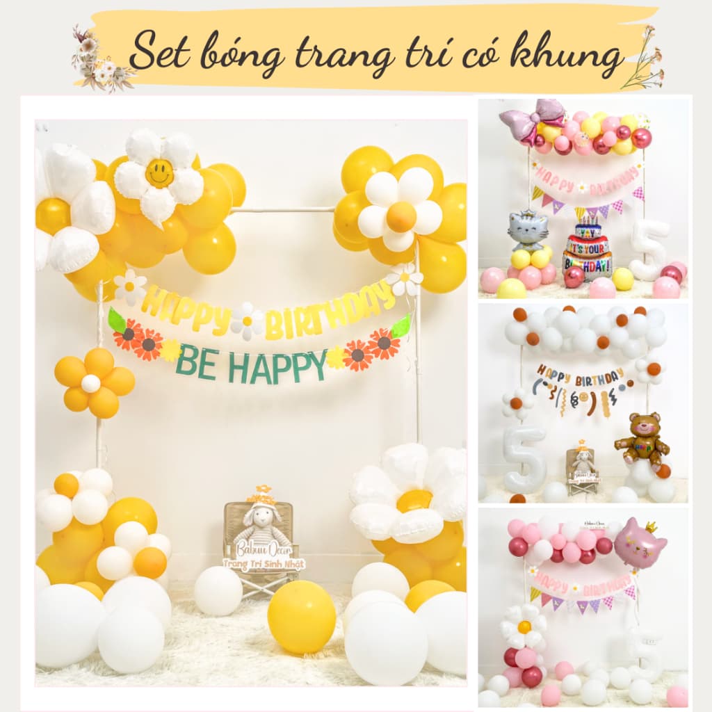 Set bóng trang trí sinh nhật có khung dễ thương dễ làm dành cho bé