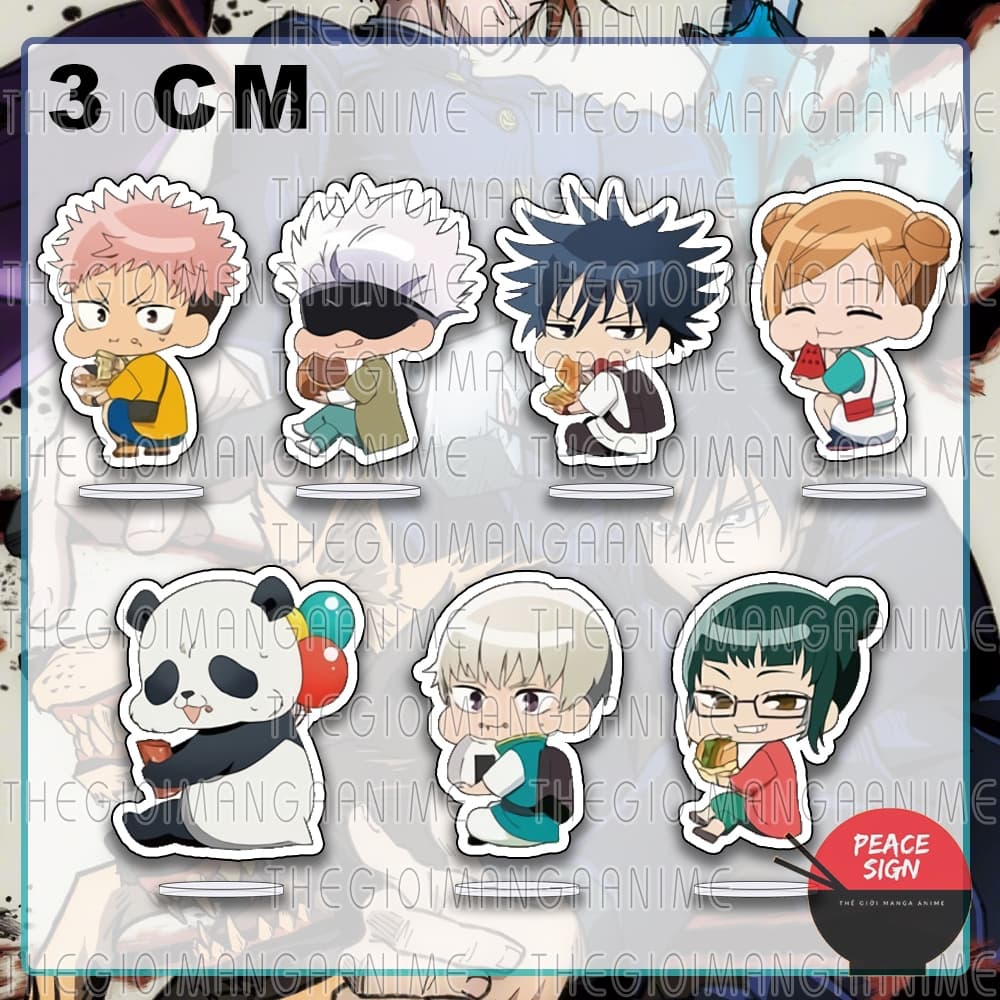 Tặng móc khóa(3cm) Mô hình Standee JUJUTSU KAISEN ver ĂN VỤNG Chú Thuật Hồi Chiến tượng mica acrylic in hình anime chibi
