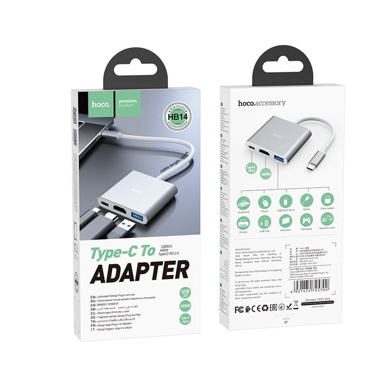 Cáp Chuyển Hoco HB14 Type-C Ra (HDMi + Type-C + Usb 3.0) và Cáp Chuyển HOCO UA16 TYPE-C Ra HDMI 4K