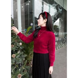 Áo len lông thỏ trơn kiểu dáng xuông chất len thỏ mềm mịn tay bồng siêu xinh Evalover 6