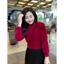 Áo len lông thỏ trơn kiểu dáng xuông chất len thỏ mềm mịn tay bồng siêu xinh Evalover 1