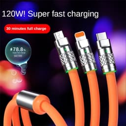 Cáp sạc nhanh 120w 6A  3in1 dây silicone đầu hợp kim kẽm cực bền và chắc chắn new box 4