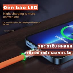 Cáp sạc nhanh 120w 6A  3in1 dây silicone đầu hợp kim kẽm cực bền và chắc chắn new box 8