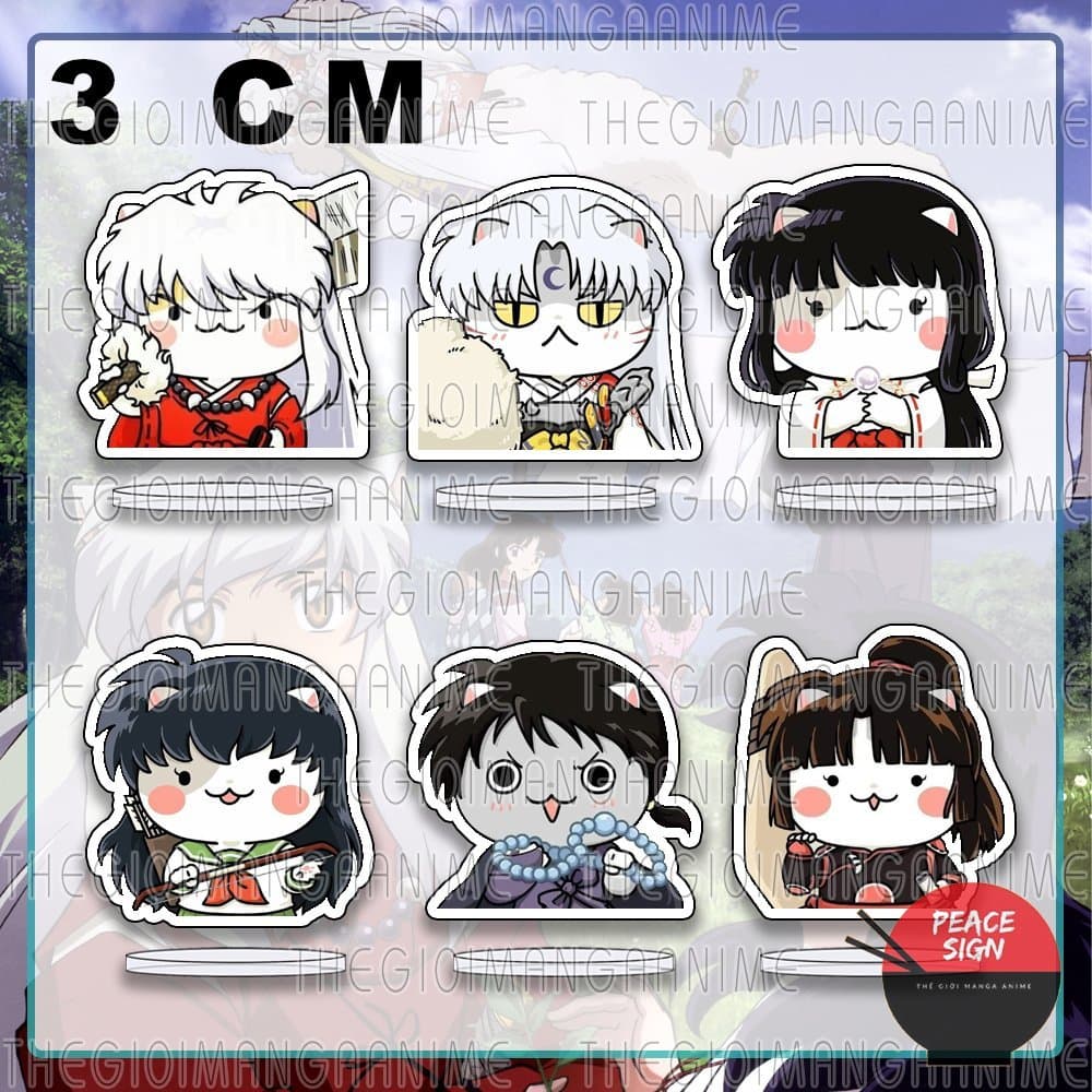 (mua 1 tặng 1) (3cm) Standee mini INUYASHA ver MẶT MÈO Khuyển dạ xoa tượng chibi mica acrylic anime trang trí xinh xắn