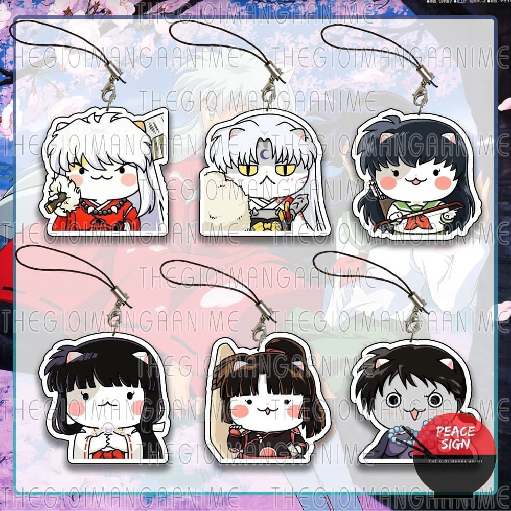 (mua 1 tặng 1) Móc dây treo điện thoại INUYASHA ver MẶT MÈO in hình Khuyển dạ xoa chibi mica móc khóa anime sưu tầm