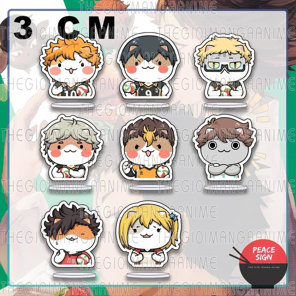 (mua 1 tặng 1) (3cm) Standee mini HAIKYUU!! ver MẶT MÈO Vua Bóng Chuyền tượng chibi mica acrylic anime trang trí