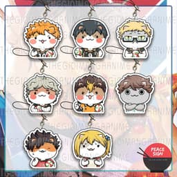 (mua 1 tặng 1) Móc dây treo điện thoại HAIKYUU!! ver MẶT MÈO in hình Vua bóng chuyền chibi mica trong acrylic anime 1