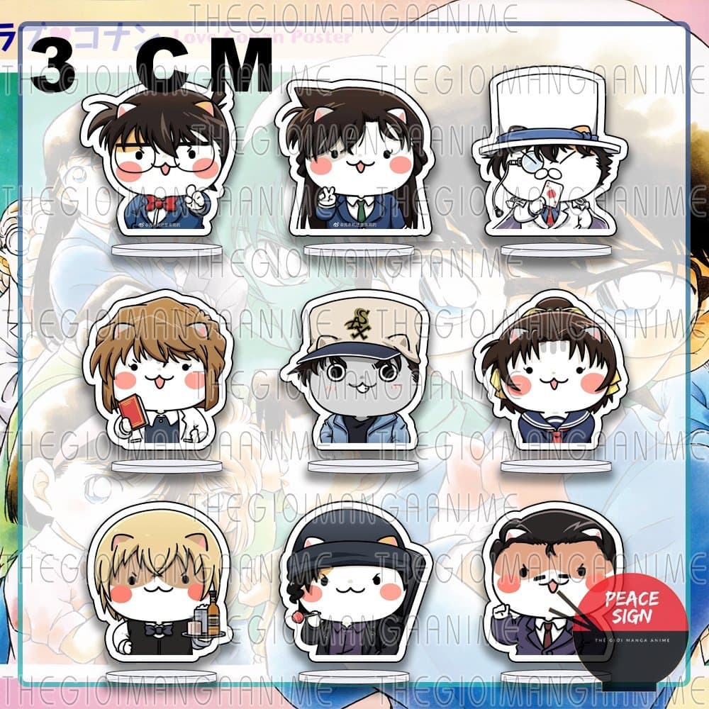 (mua 1 tặng 1) (3cm) Standee mini DETECTIVE CONAN ver MẶT MÈO Thám tử lừng danh tượng chibi mica acrylic anime trang trí