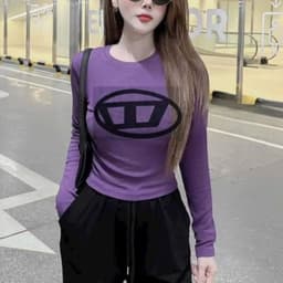 Áo Thun Nữ Tay Dài Bigsize 45-85kg Ôm Body Co Giãn Áo Cổ Tròn In Logo Dáng Đẹp LIMO MS005 4