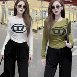 Áo Thun Nữ Tay Dài Bigsize 45-85kg Ôm Body Co Giãn Áo Cổ Tròn In Logo Dáng Đẹp LIMO MS005 5