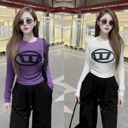 Áo Thun Nữ Tay Dài Bigsize 45-85kg Ôm Body Co Giãn Áo Cổ Tròn In Logo Dáng Đẹp LIMO MS005 6