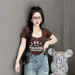 Áo Croptop Nữ Bigsize 45-85kg Form Ôm Body Tay Ngắn Áo Thun Cổ Tròn Co Giãn In Hình LIMO MS001 2