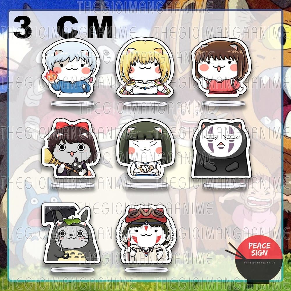 (mua 1 tặng 1) (3cm) Standee mini GHIBLI STUDIO ver MẶT MÈO tượng chibi mica acrylic anime trang trí xinh xắn