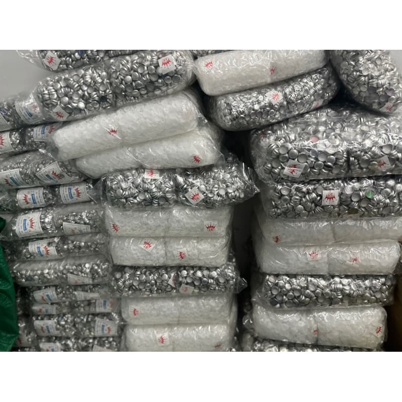 Phôi nút bọc vải Xương cúc bọc vải  (loại mặt tròn hơi cong) Có chân nhôm tròn, chân nhựa Size 10mm tới 32mm Bịch 100 bộ