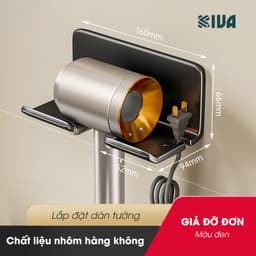 Giá kệ treo để máy sấy tóc KIVA, chất liệu nhôm hàng không, lắp đặt dán tường. 5