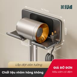 Giá kệ treo để máy sấy tóc KIVA, chất liệu nhôm hàng không, lắp đặt dán tường. 7