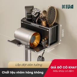 Giá kệ treo để máy sấy tóc KIVA, chất liệu nhôm hàng không, lắp đặt dán tường. 9