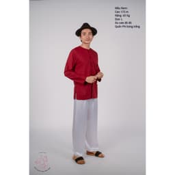 Bộ áo bà ba nam phối áo cate đỏ + Quần phi trắng - Có bộ bà ba Bigsize 5