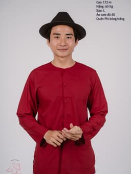 Bộ áo bà ba nam phối áo cate đỏ + Quần phi trắng - Có bộ bà ba Bigsize 9
