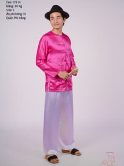 Bộ áo bà ba nam phối áo phi hồng sen + Quần phi trắng - Có bộ bà ba Bigsize 4