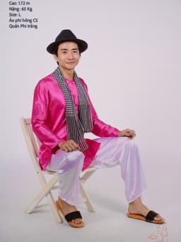 Bộ áo bà ba nam phối áo phi hồng sen + Quần phi trắng - Có bộ bà ba Bigsize 6