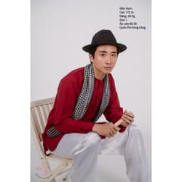 Bộ áo bà ba nam phối áo cate đỏ + Quần phi trắng - Có bộ bà ba Bigsize 6