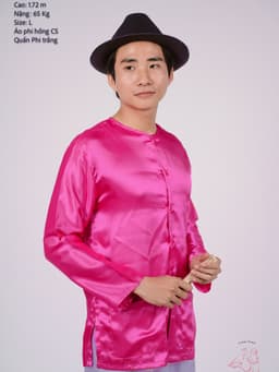 Bộ áo bà ba nam phối áo phi hồng sen + Quần phi trắng - Có bộ bà ba Bigsize 1
