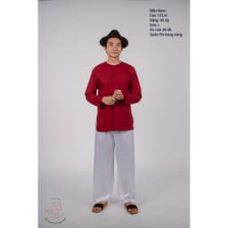 Bộ áo bà ba nam phối áo cate đỏ + Quần phi trắng - Có bộ bà ba Bigsize 4
